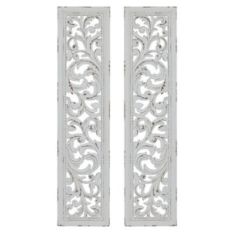 White Wood Intricately Carved Scroll Floral Wall Decor 12W 495H
