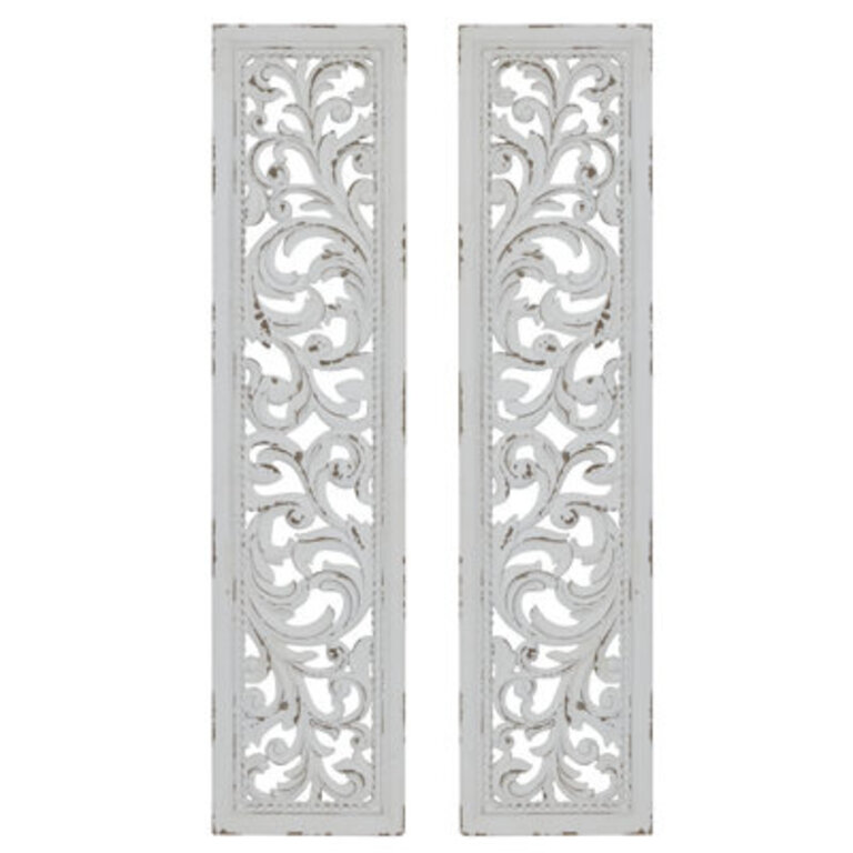 White Wood Intricately Carved Scroll Floral Wall Decor 12W 495H