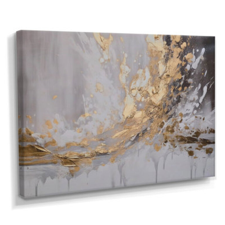 Gold and White Colliding Abstract - Abstract Wall Art Modern Canvas Print