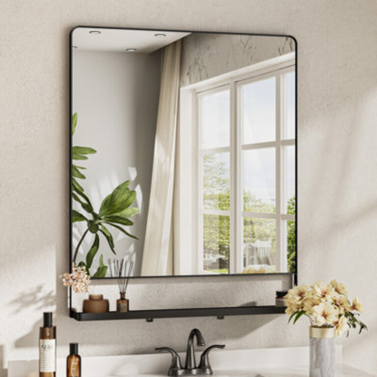 Tillymae Bathroom Vanity Mirror Metal Rectangle Wall Mirror Accent Mirror with Shelves