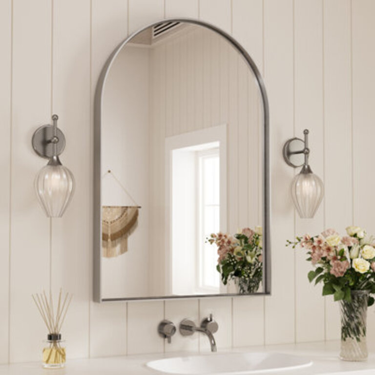 Modern Arch Wall Mirror with 12 Aluminum Frame Decorative Mirror for Entryway Living Room