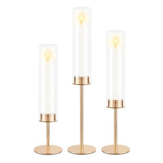 Gold Candle Holders Set Of 3 For Glass Taper Candle Holders Hurricane Candle Holders For Home Decor Wedding Catering Party Decor Anniversary 3 Gold