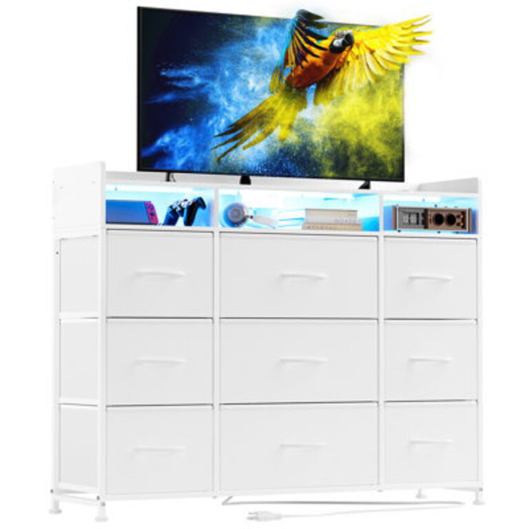 Cheo 9 - Drawer Dresser With 2-Tier Open Shelf Dresser With Power Outlet  Led 43W Dresser For Bedroom
