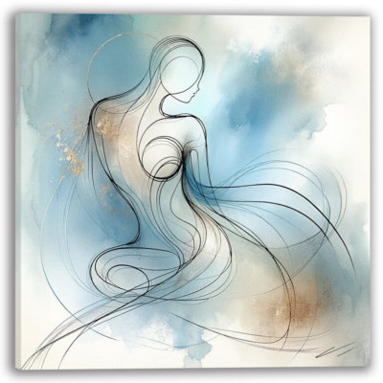 Graceful Flow Abstract Line Nude Art - Wrapped Canvas Wall Art