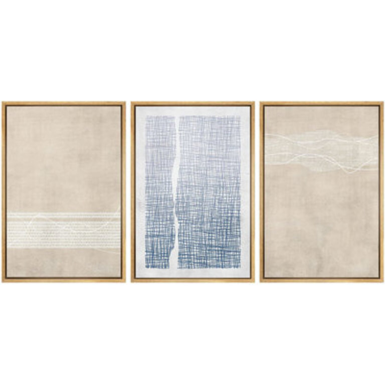 SIGNLEADER Framed Canvas Print Wall Art Set Tan Blue Geometric Landscape Abstract Shapes Illustrations Modern Art Decorative Boho RelaxZen Nordic For Living Room Bedroom Office