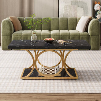 Mattheu Modern Rectangle Coffee Table Faux Marble Coffee Table for Living Room