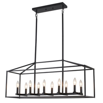 10 - Light 38 Wide Dimmable Kitchen Island Square  Rectangle Chandelier Farmhouse Linear Pendant for Dining Room