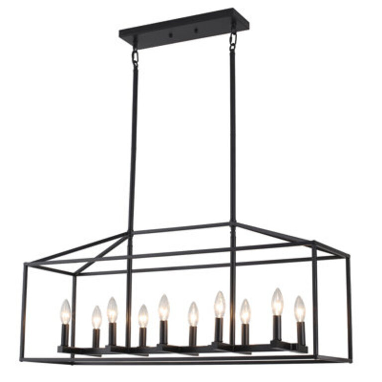 10 - Light 38 Wide Dimmable Kitchen Island Square  Rectangle Chandelier Farmhouse Linear Pendant for Dining Room