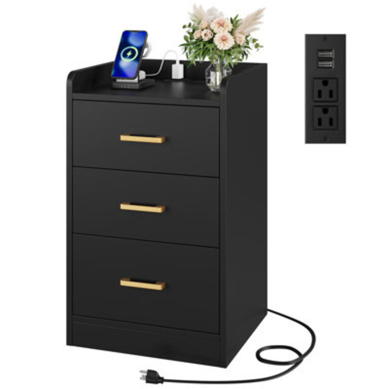 Bettylee Nightstand with Charging Station 3 Drawer Nightstand