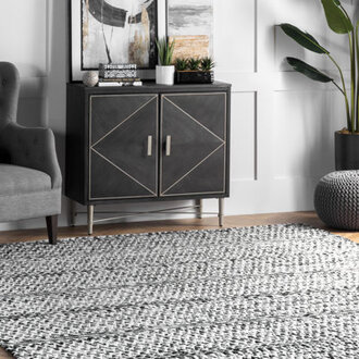 Kallye Chevron Striped Flatweave IvoryLight Grey IndoorOutdoor PET Area Rug