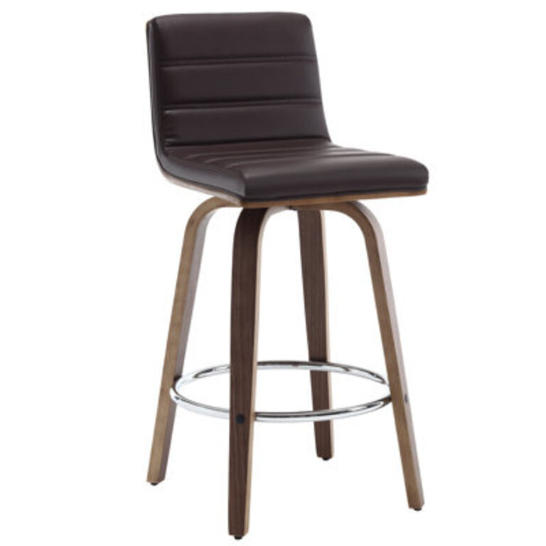 Bomia Swivel Upholstered Stool With Solid Wood Frame and L-Shaped PU Leather Back