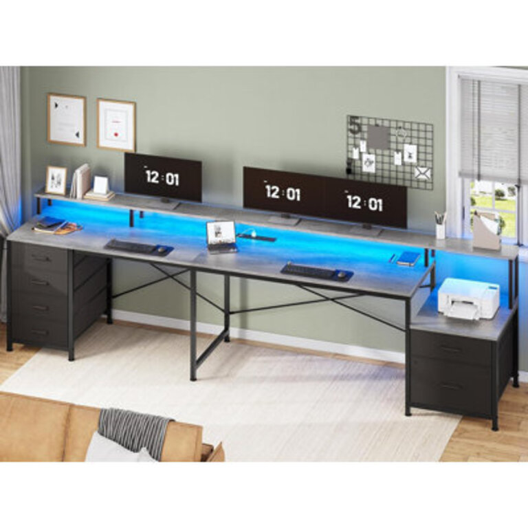 Rockville 1082 W L-Shaped Computer Desk with Drawers and Power Outlets