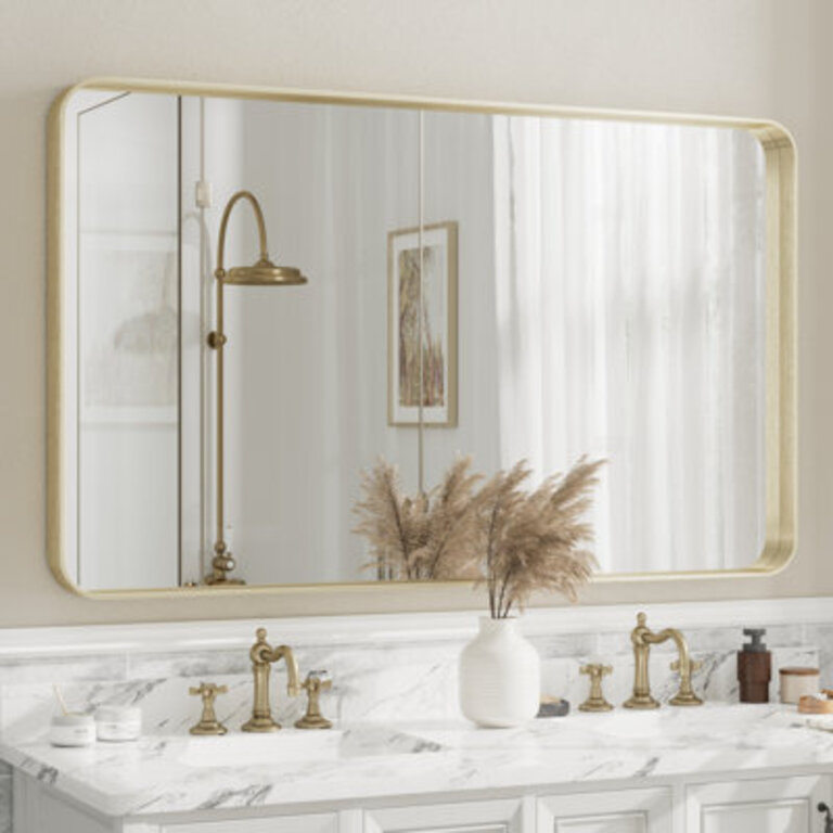 Aevar Tempered Glass and Aluminum Alloy Framed French Cleat Mounted Wall Mirror