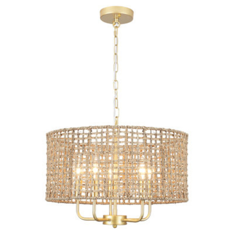 Ekkehard 5 - Light Dimmable Drum Chandelier Natural Rattan Bohemian Pendant