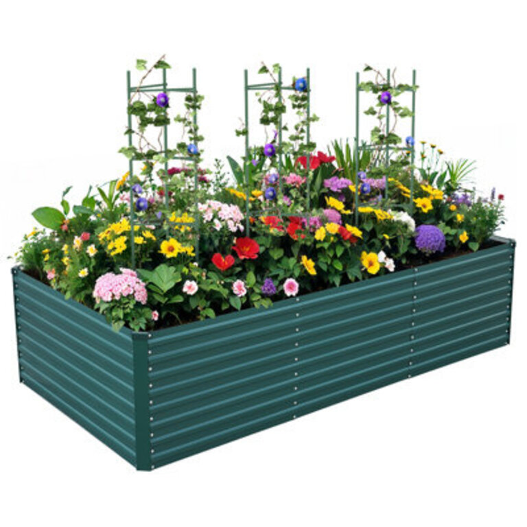 Kymari Galvanized Raised Garden Bed Multiple Sizes to Choose Plant Supports Offered