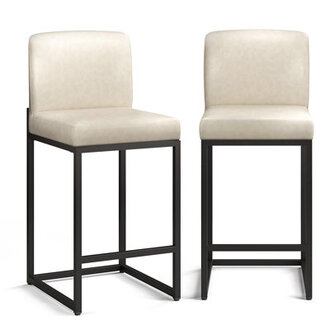 24 Modern Upholstered Kitchen Counter Stool with Metal Sled Base  Faux Leather