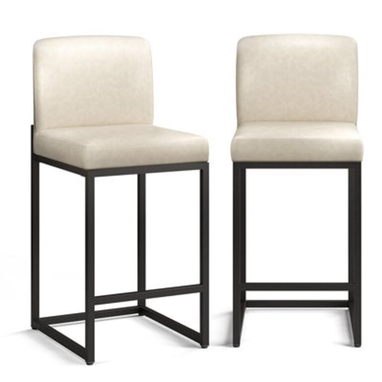 24 Modern Upholstered Kitchen Counter Stool with Metal Sled Base  Faux Leather