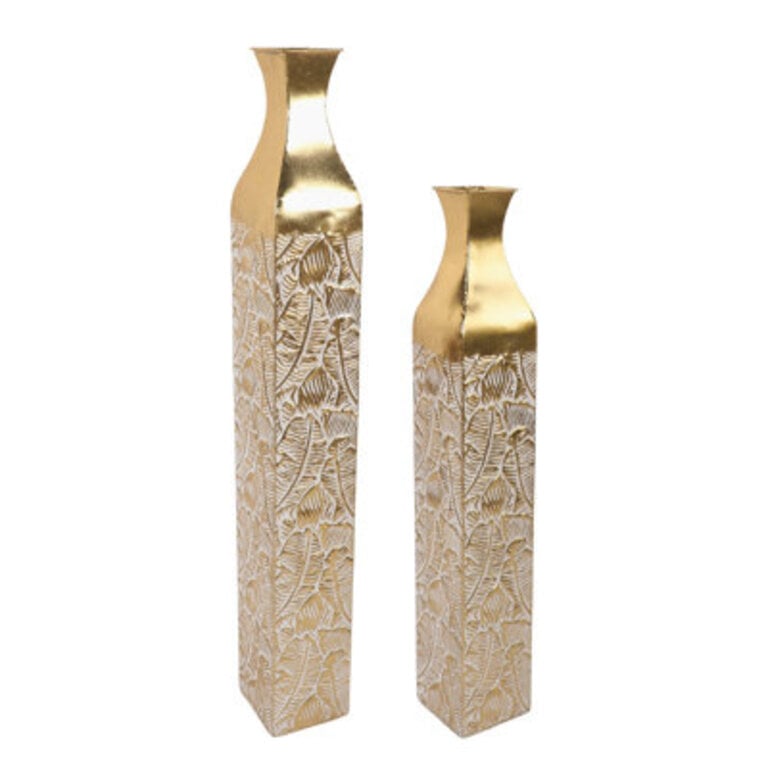 Miasophia Modern Decorative Metal Tall Vase Gold Living Room Decor 42 and 35 Pots for Pampas Grass