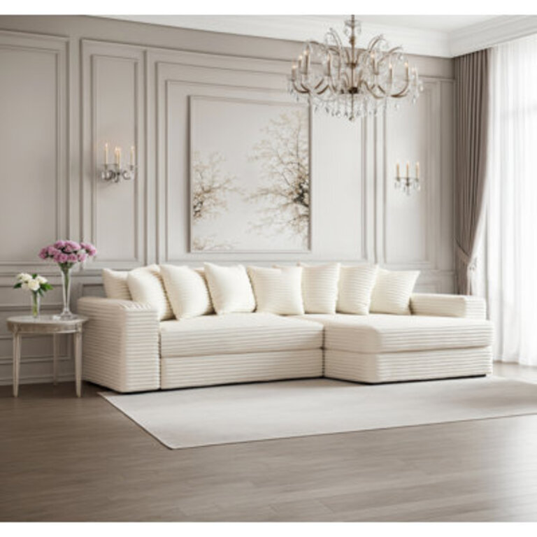 2 - Piece Corduroy Sectional Sofa Reversible Sleeper Couch with Chaise