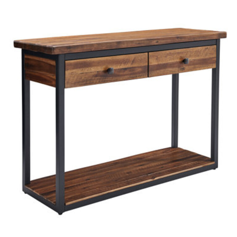 Sturminster 43 Wide Rustic Industrial Solid Wood Metal Frame Console Table With Storage