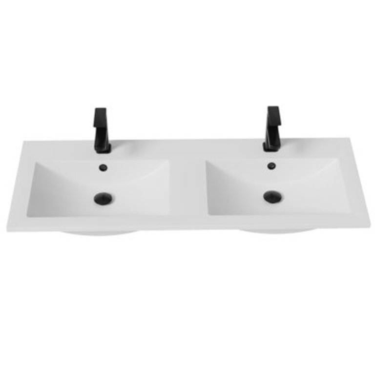 48 Double Sink Vanity Top Undermount Bathroom Sink with 2 Single-Hole Faucets Overflow Pop up Drain