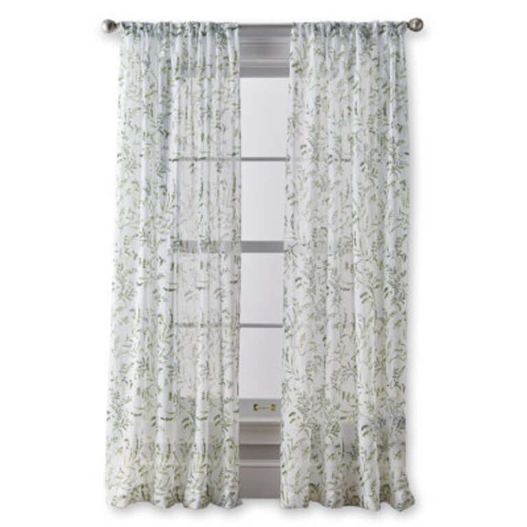 Eastport Floral Sheer Rod Pocket Single Curtain Panel
