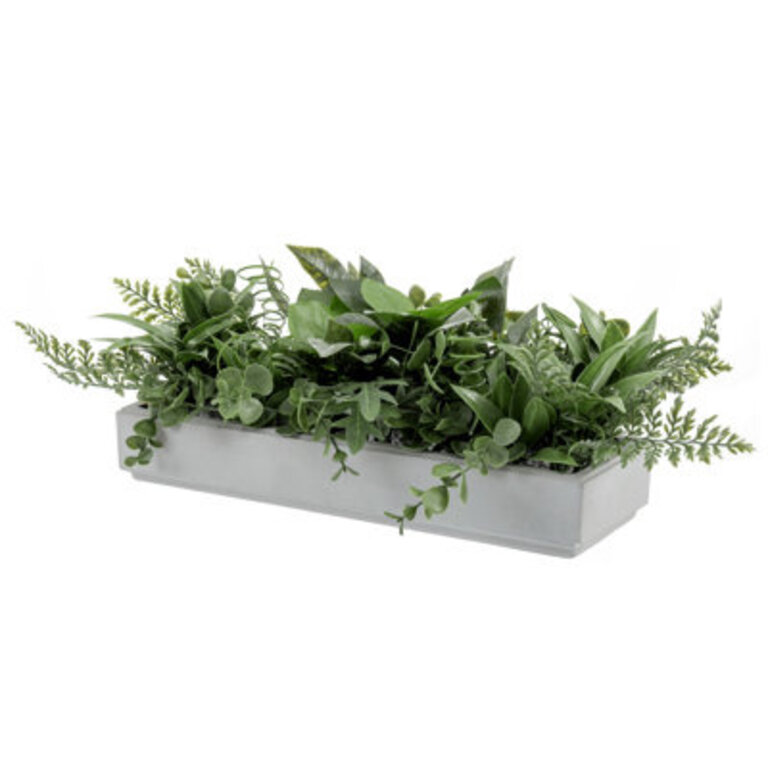 Green Leafy Fake Plants Arrangement In Cement Pot