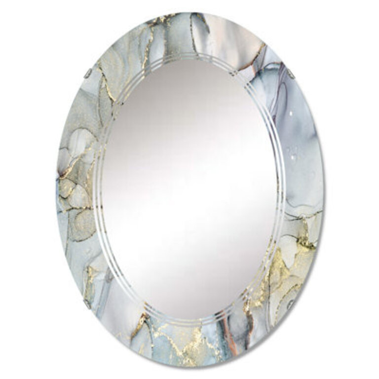 Grey And Yellow Tender Liquid Ink Art - Modern Wall Mirror Oval