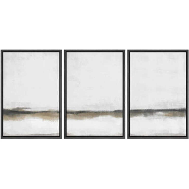 SIGNLEADER Framed Canvas Print Wall Art Set Grey Tan Paint Stroke Landscape Abstract Shapes Illustration Modern Art Decorative Nordic Minimal Zen For Living Room Bedroom Office