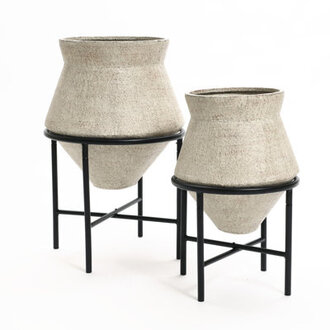 2-Piece Metal Cachepot Planter Cauldron Set with Black Stands