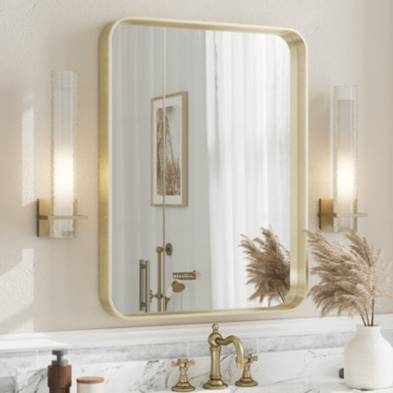 Aevar Tempered Glass and Aluminum Alloy Framed French Cleat Mounted Wall Mirror