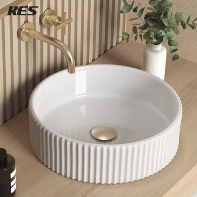 KES Bathroom Sink White Vessel Sink Bowl Above Counter Sink RV Bathroom Sink Round