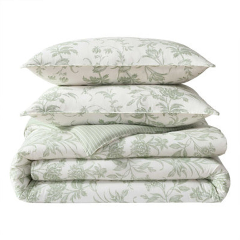Laura Ashley Natalie Green Cotton Duvet Cover Set