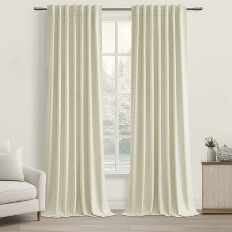 Dennan 100 Blackout Thermal Insulated Linen Drapes with Back Tab  Hooks