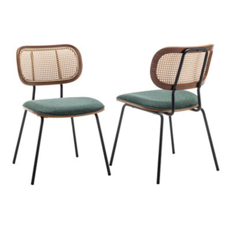 Sirine Linen Modern Side Chair with Rattan Back