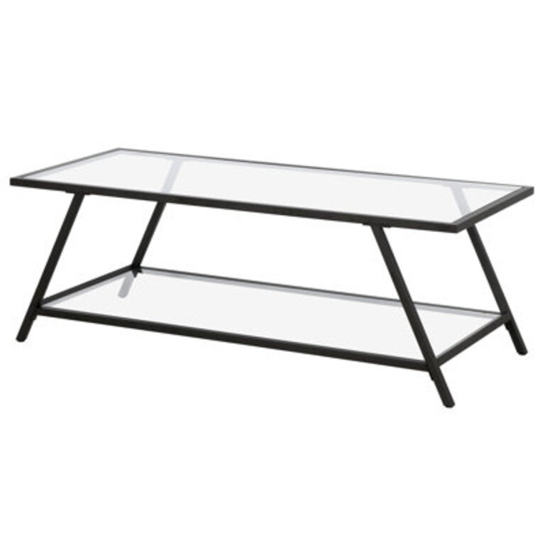 Yair 48 Glass And Steel Coffee Table With Shelf
