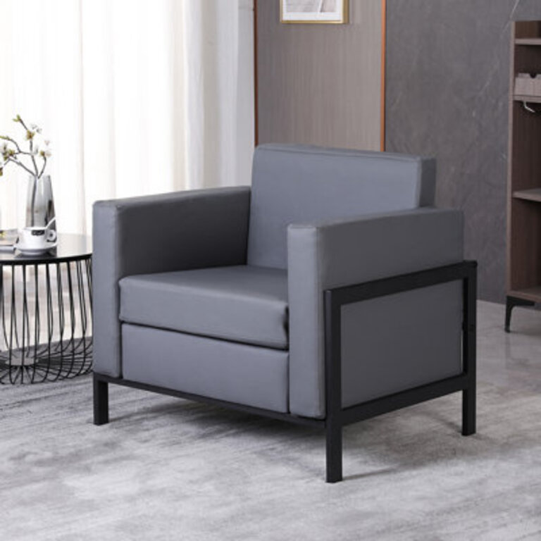 Tolham 34 Wide Faux Leather Upholstered Metal-framed Arm Accent Chair