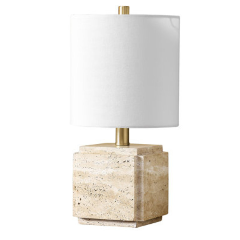 Kovac 16 Tall Stone Table Lamp with Fabric Shade in Grey Veined Travertine