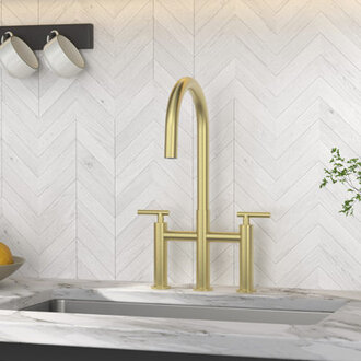 Bridge Kitchen Faucet with Hidden Pull Down Sprayer 3 Hole 8 Inch Kitchen Sink Faucet