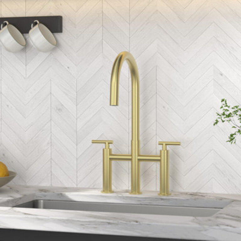 Bridge Kitchen Faucet with Hidden Pull Down Sprayer 3 Hole 8 Inch Kitchen Sink Faucet