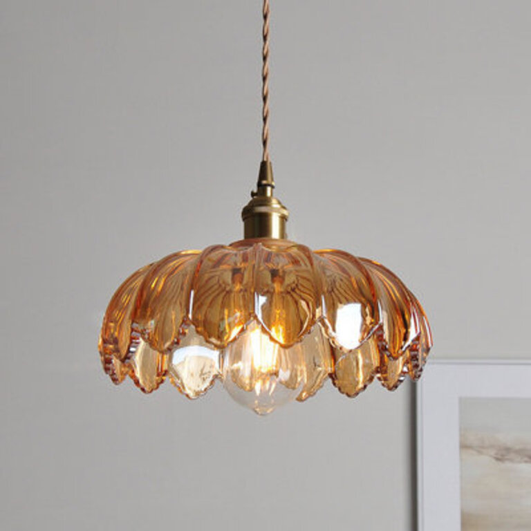 Scalloped Glass Flower Ceiling Hanging Light-Clear