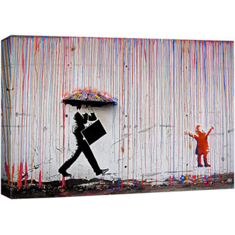 Pop Urban Street  Banksy Colourful Rainbow Raining Man And The Girl Graffiti Street Pictures Home Artwork Decor
