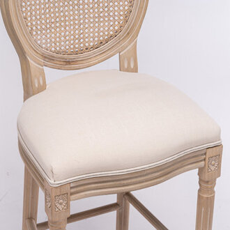 French Country Wooden Barstools Rattan Back With Upholstered Seating  Antique Dark Grey And Natural Set Of 2