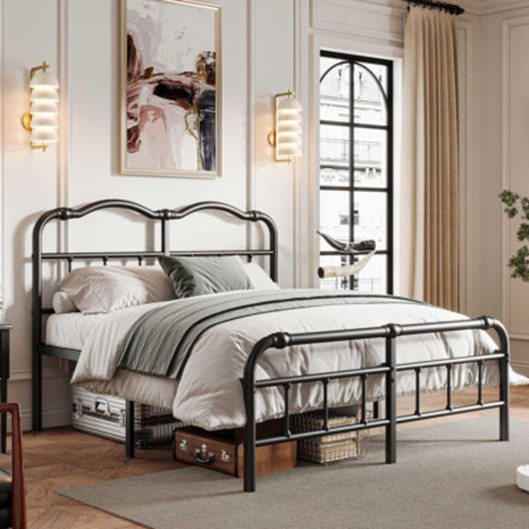 Ashwyn Heavy Duty Steel Slat Bed Frame with 18 High Vintage Style Anti Sway and Squeak Resistant