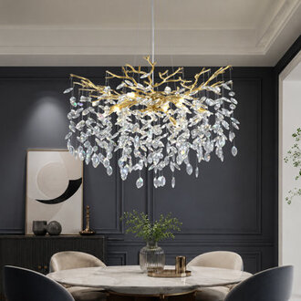 10-Light 30 Dimmable Tree Branches Crystal Linear Chandelier