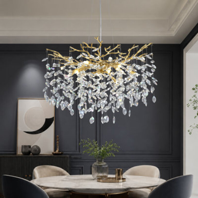 10-Light 30 Dimmable Tree Branches Crystal Linear Chandelier