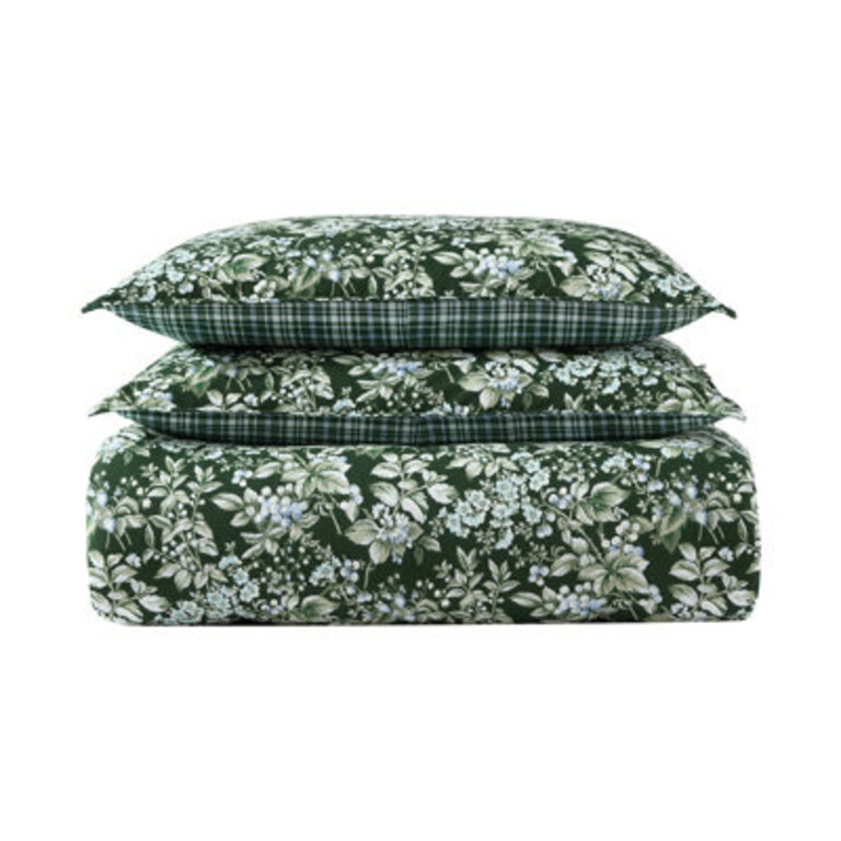 Laura Ashley Bramble Floral Cotton Green Duvet Cover Bonus Set