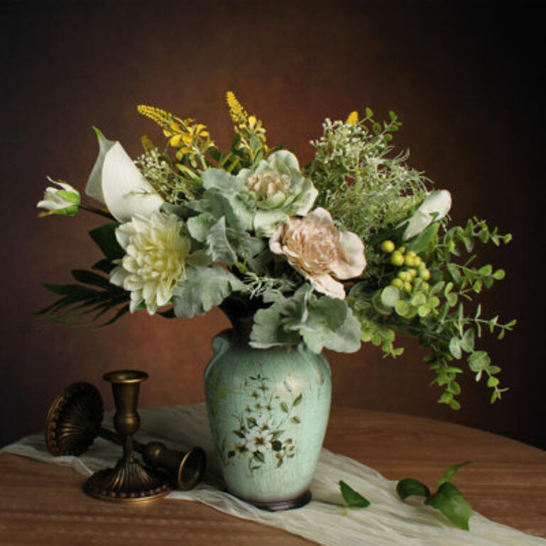 Faux Flowers in Ceramic Vase Artificial Flower Arrangement Decoration for Table Centerpieces
