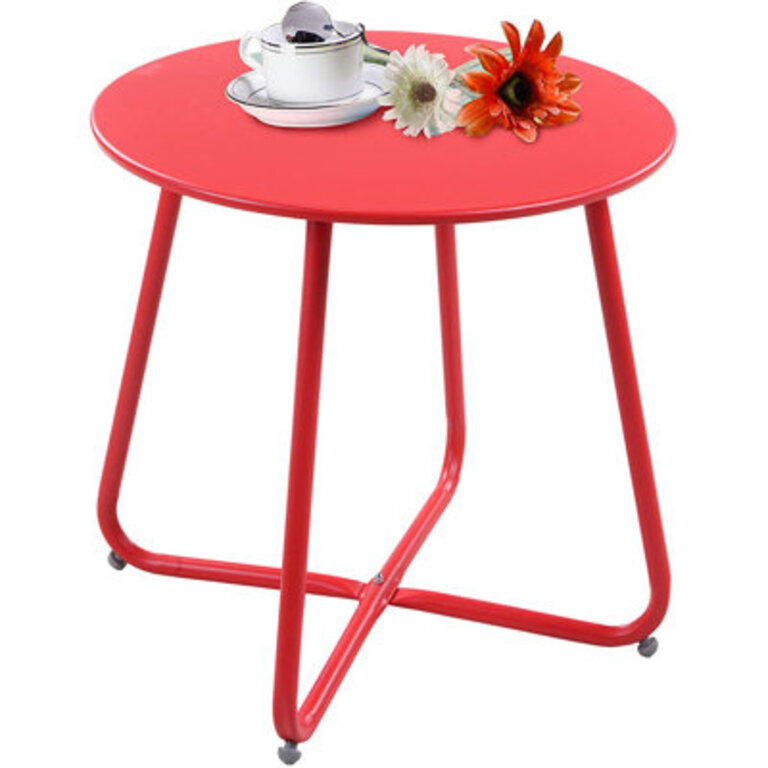 Ebern Designs Steel Patio Side Table Weather Resistant Outdoor Round End Table