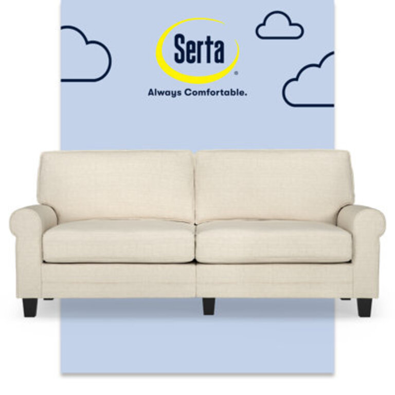 Serta Copenhagen 78 Rolled Arm Sofa Easy Care Fabric Soft Pillow Back Pocket Coil Seat Cushions